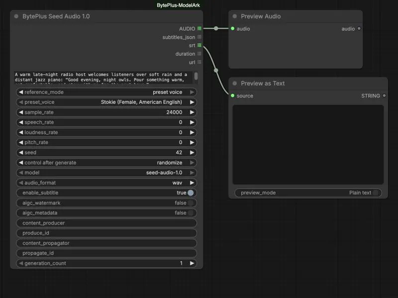 Thumbnail of the Seed Audio workflow