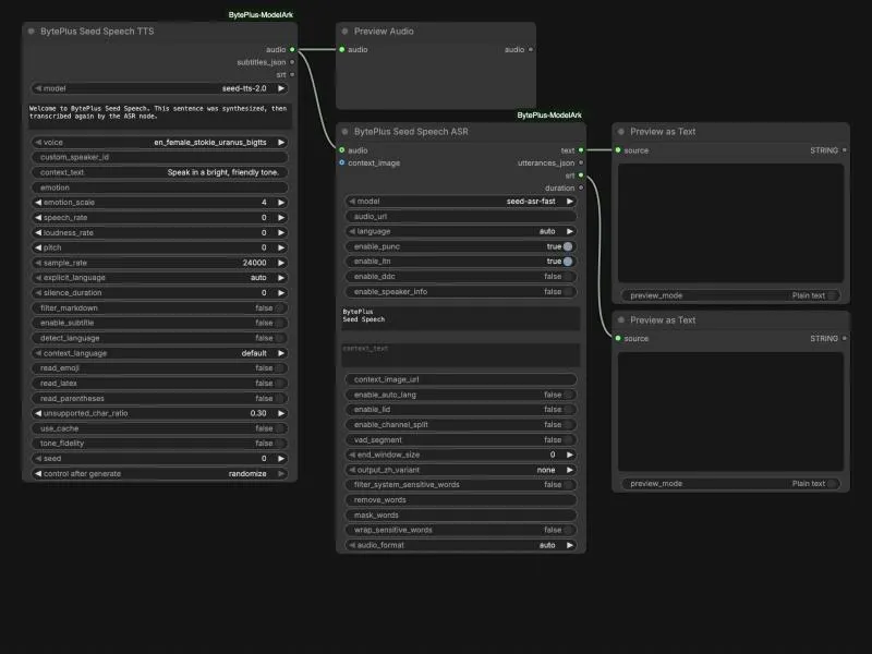 Thumbnail of the Seed Speech TTS and ASR workflow