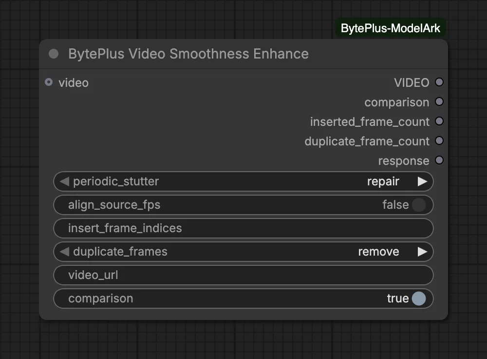 The Video Smoothness Enhance node with periodic_stutter set to repair and duplicate_frames set to remove
